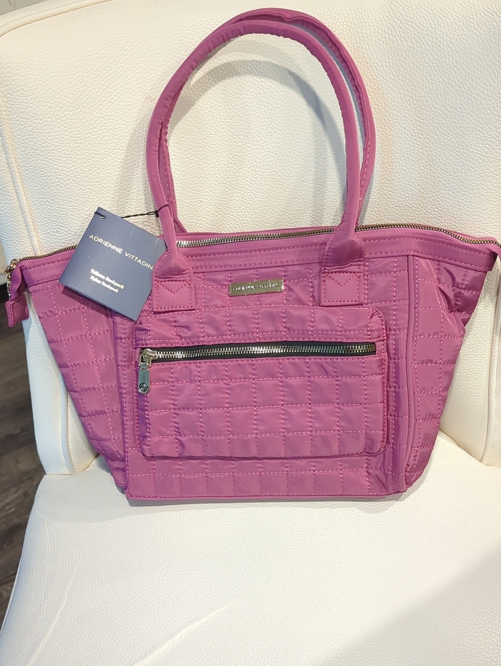 Adrienne Vittadini Quilted Magenta Cosmetic Case with Front Zip Pocket